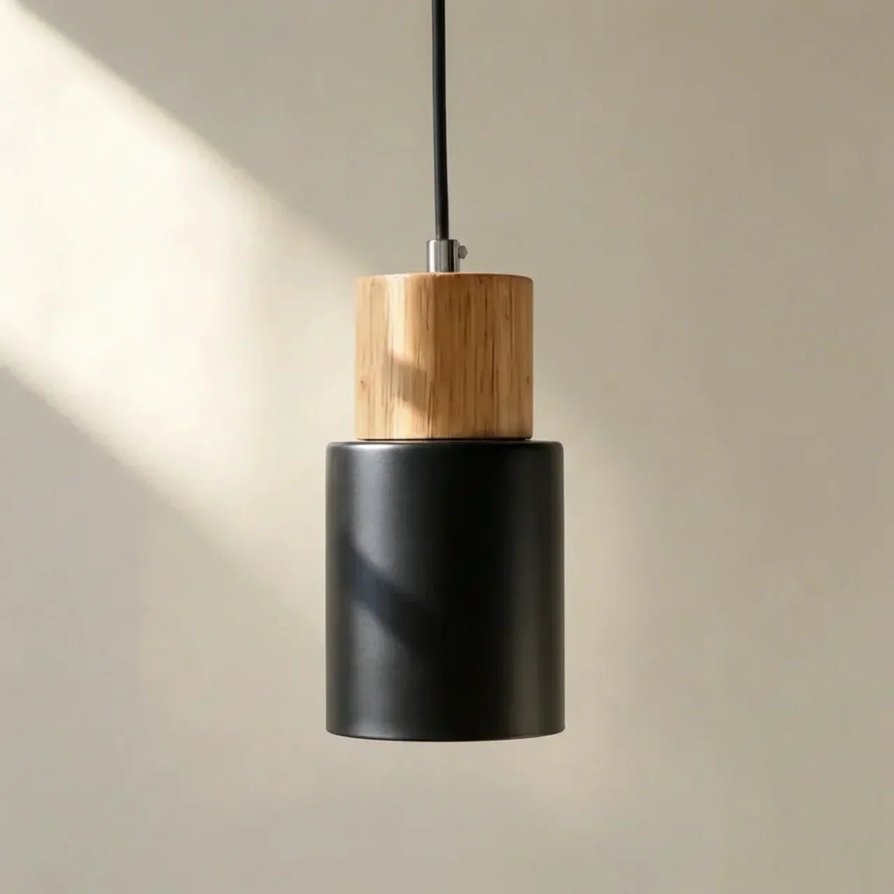 The Aluminium Cylinder Pendant Light With Wood Detail | Temsk
