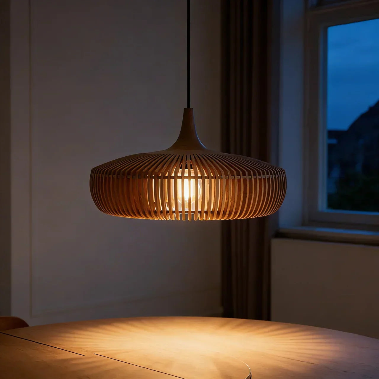 Wood Pendant Light With Minimalist Dome Shade For Indoor Use | Temsk