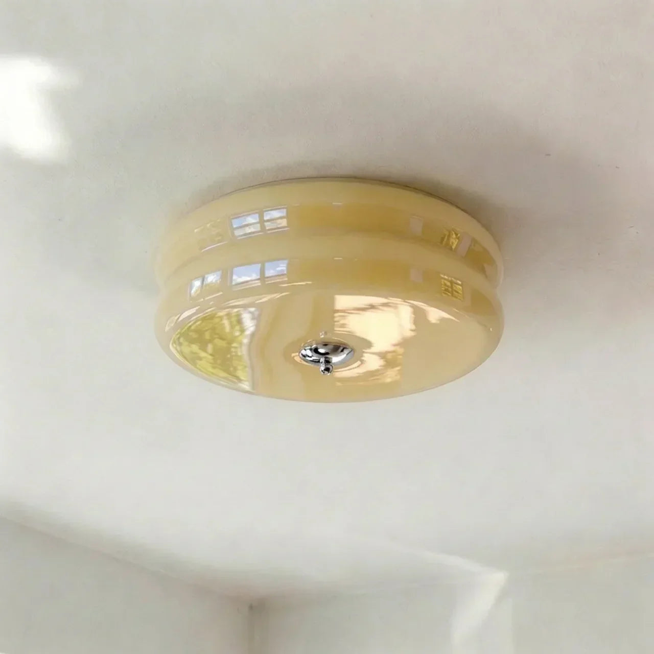 Cream Glass Flush Mount Ceiling Light For Indoor Living Spaces | Temsk