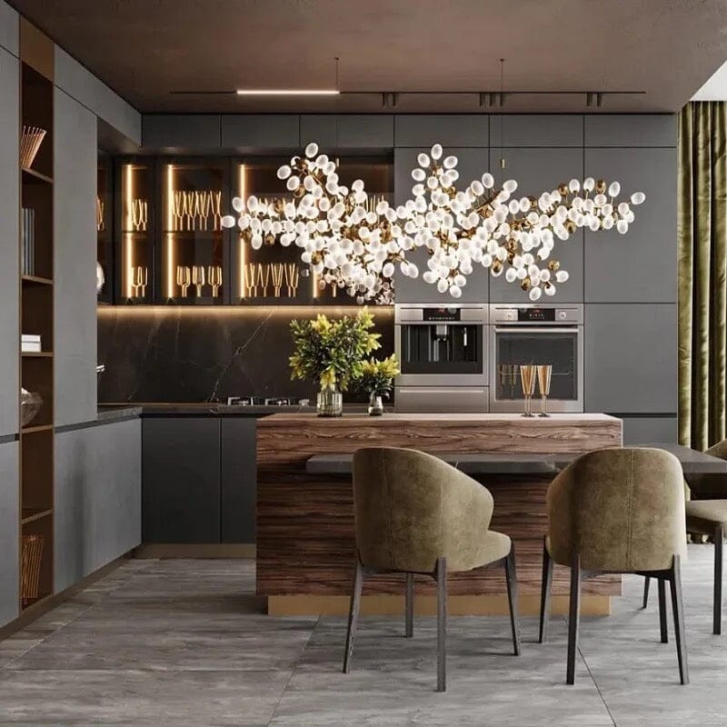Sylvara Vine Chandelier in French Gold and Raw Copper with White Glass Clusters | Temsk