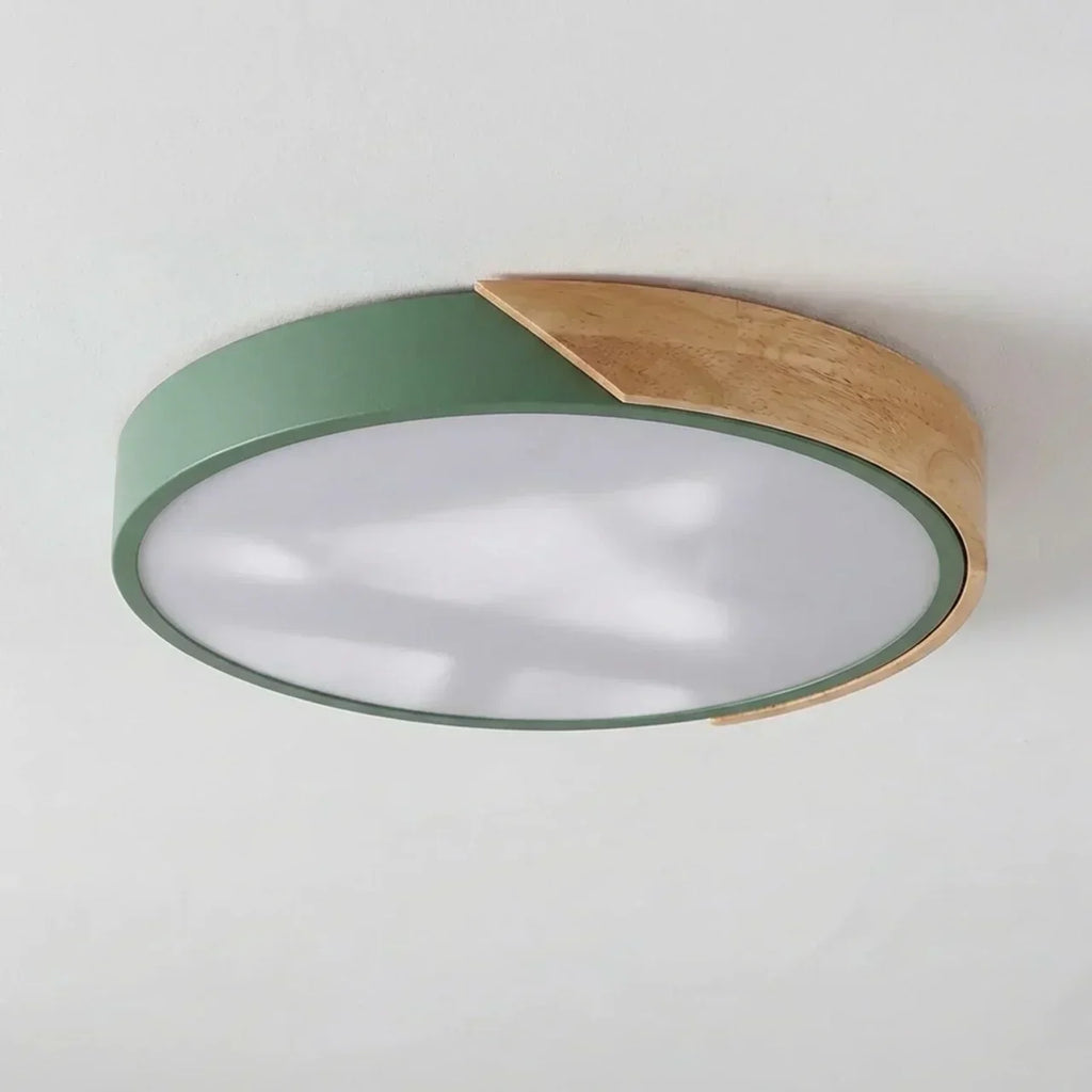 Round Wood Flush Mount LED Ceiling Light Design Fixture | Temsk