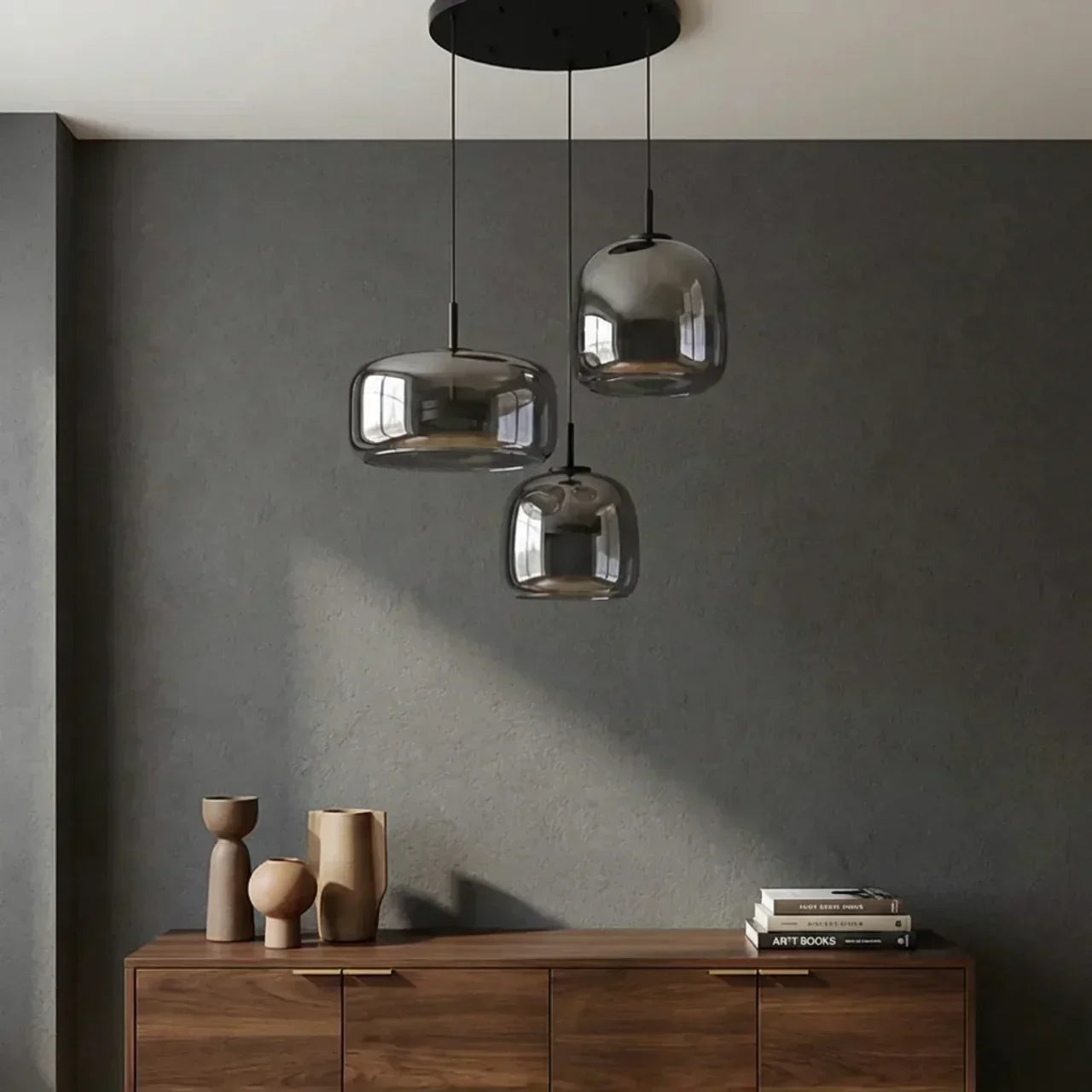 Integrated LED Smoked Glass Multi Pendant Light Fixture | Temsk
