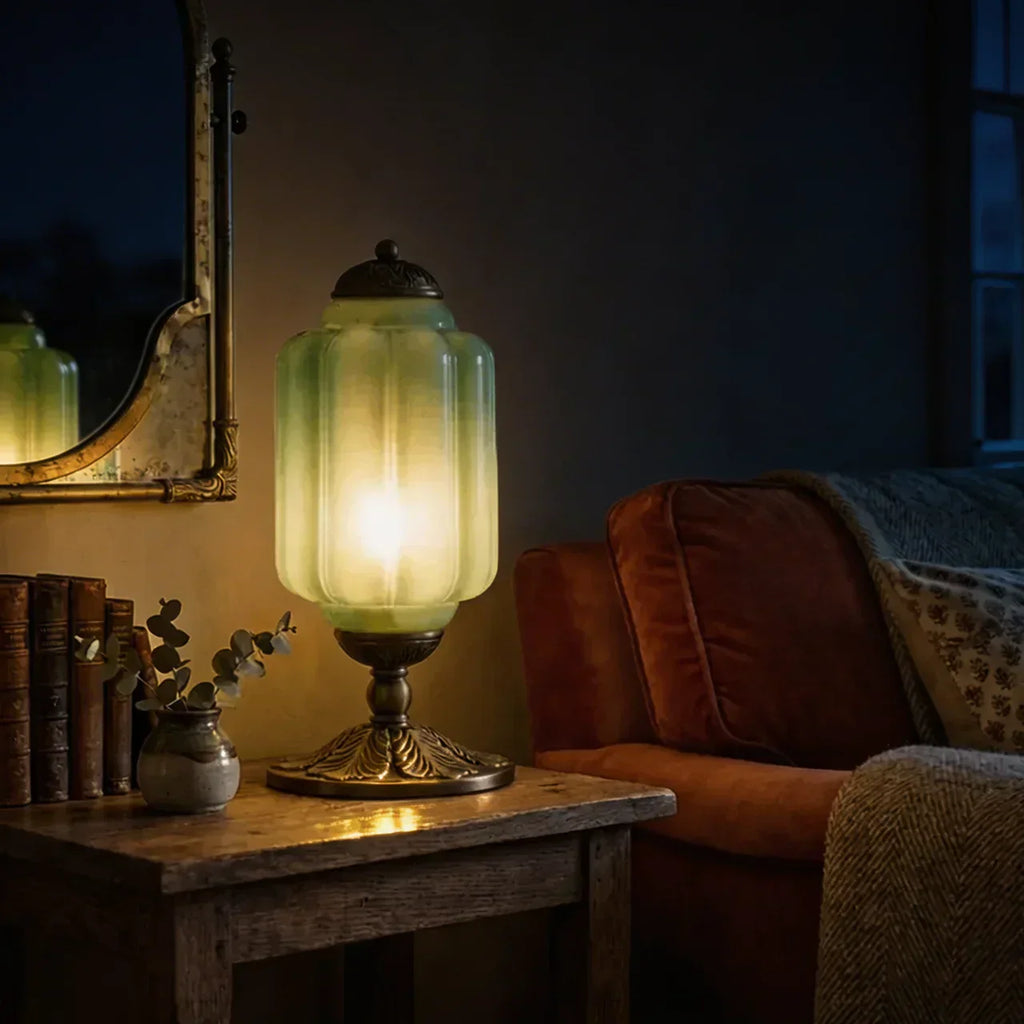 Vintage French Retro Cream Glass Textured Table Lamp Accent | Temsk