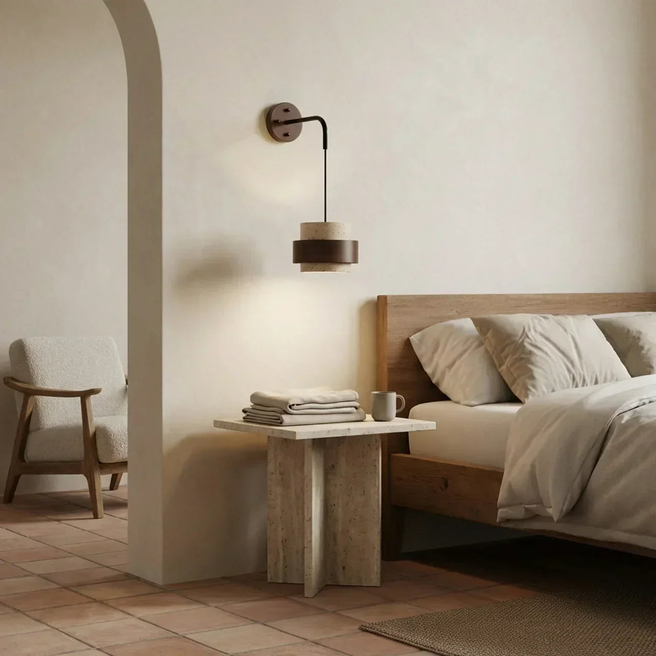 Travertine Wall Light With Cylindrical Design Indoor Fixture | Temsk