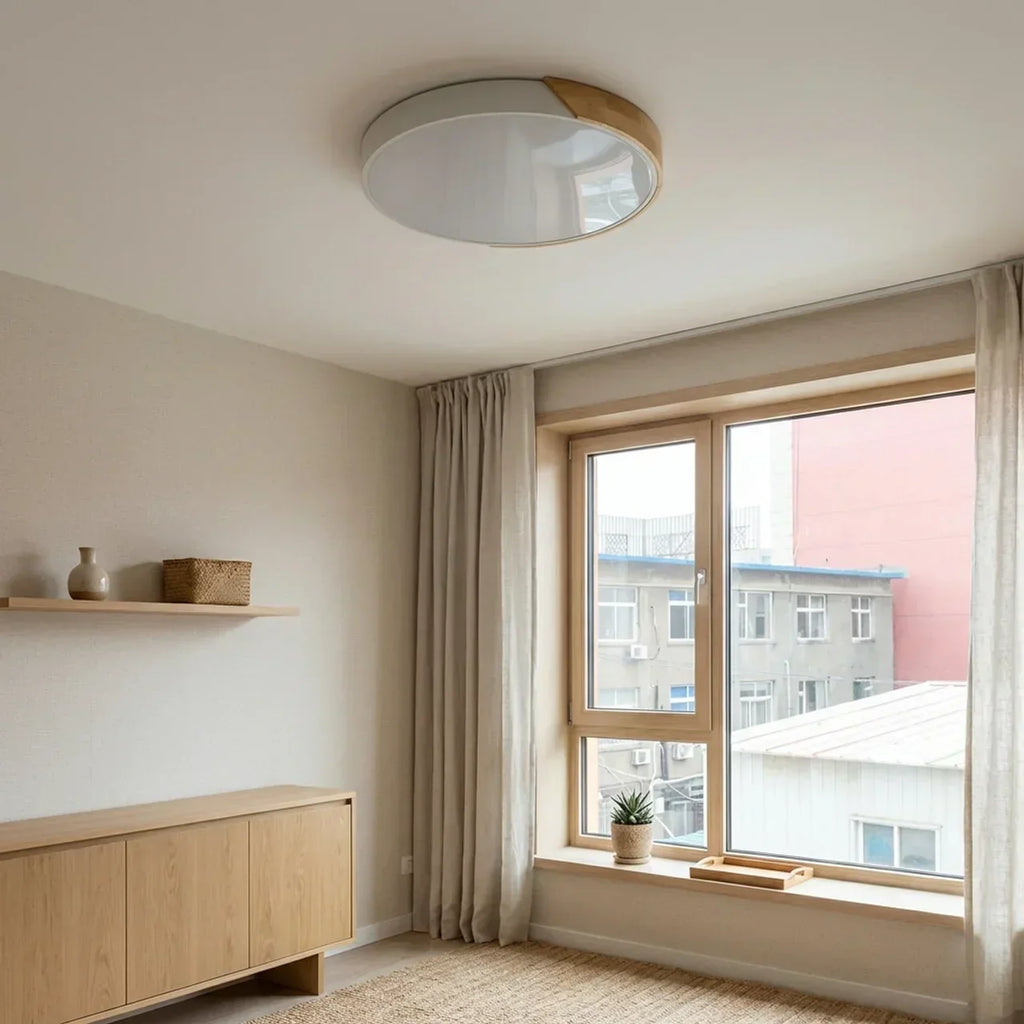 Round Wood Flush Mount LED Ceiling Light Design Fixture | Temsk