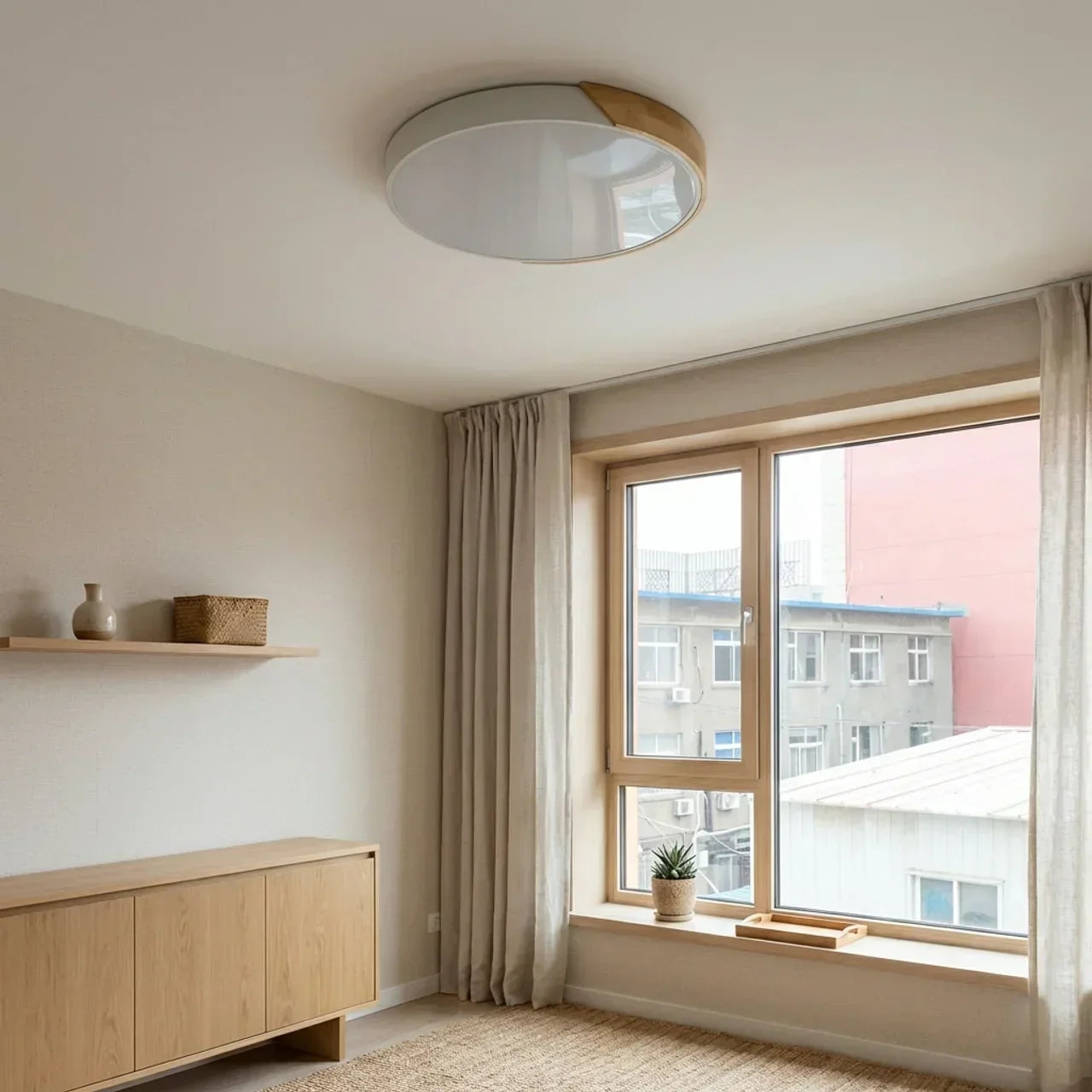 Round Wood Flush Mount LED Ceiling Light Design Fixture | Temsk