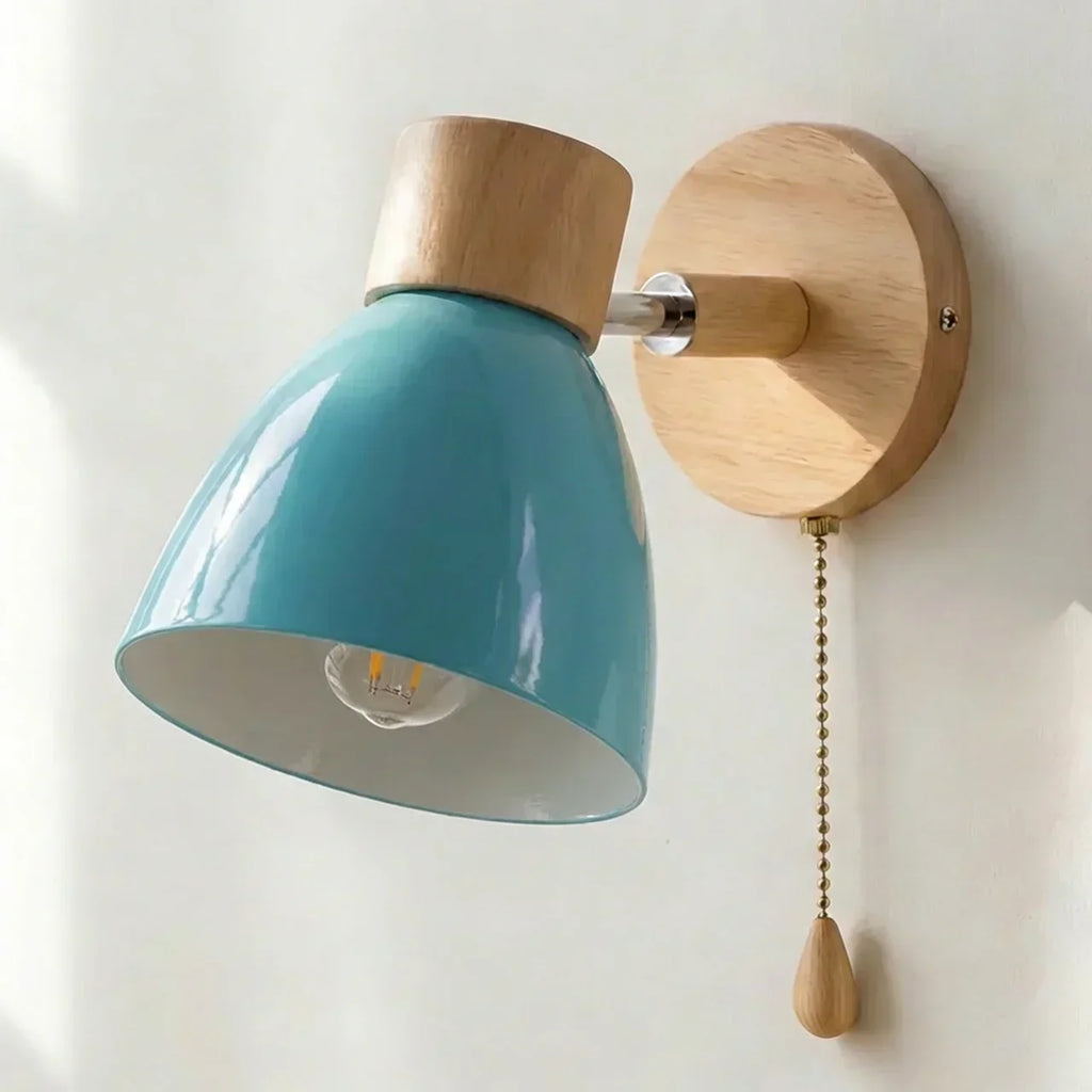 Wall Sconce Light With Adjustable Shade, Metal Shade And Wood Mounting Base | Temsk