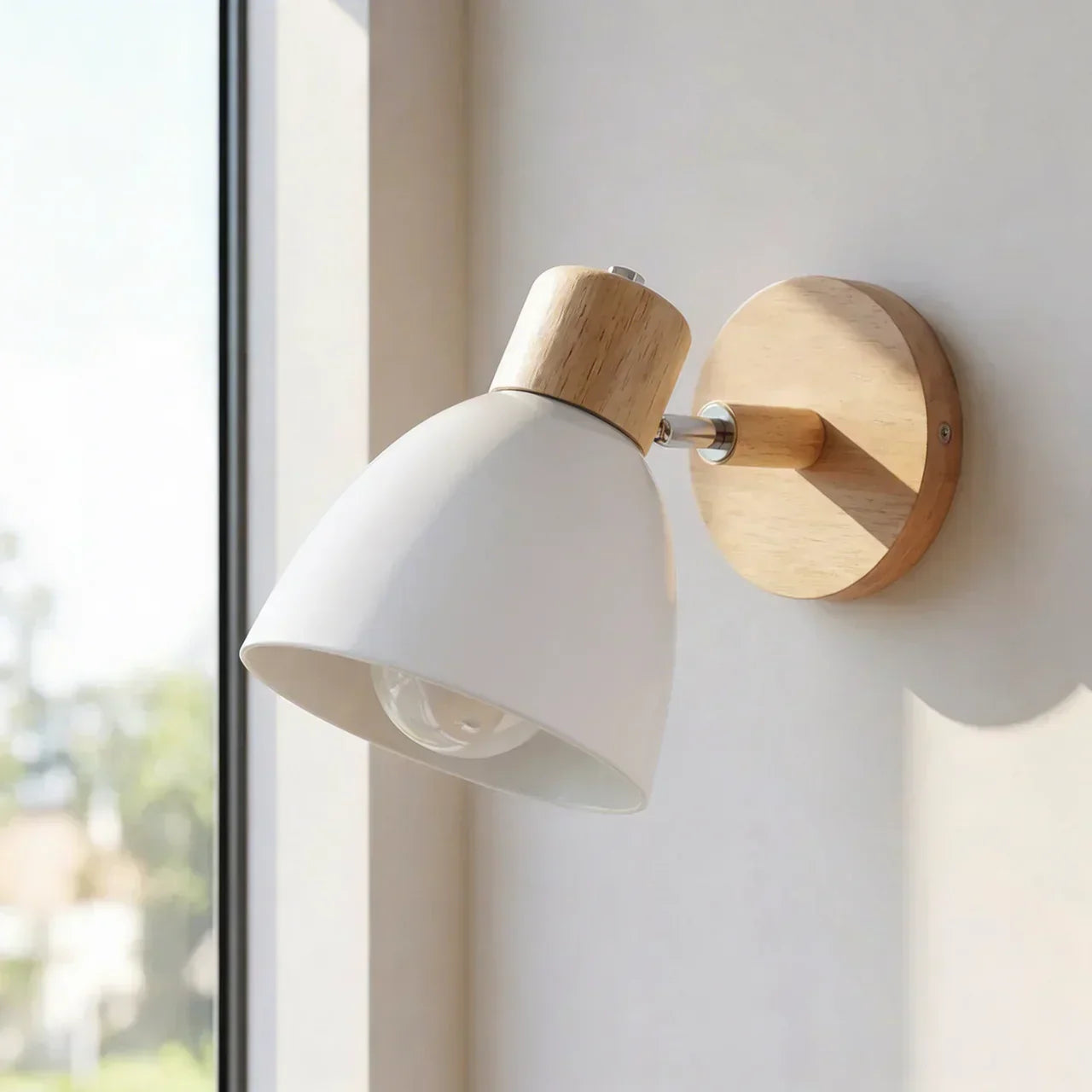 Wall Sconce Light With Adjustable Shade, Metal Shade And Wood Mounting Base | Temsk