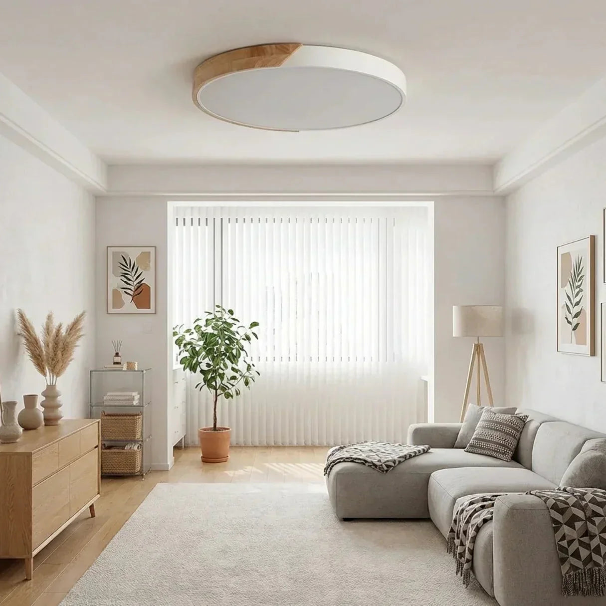 Round Wood Flush Mount LED Ceiling Light Design Fixture | Temsk