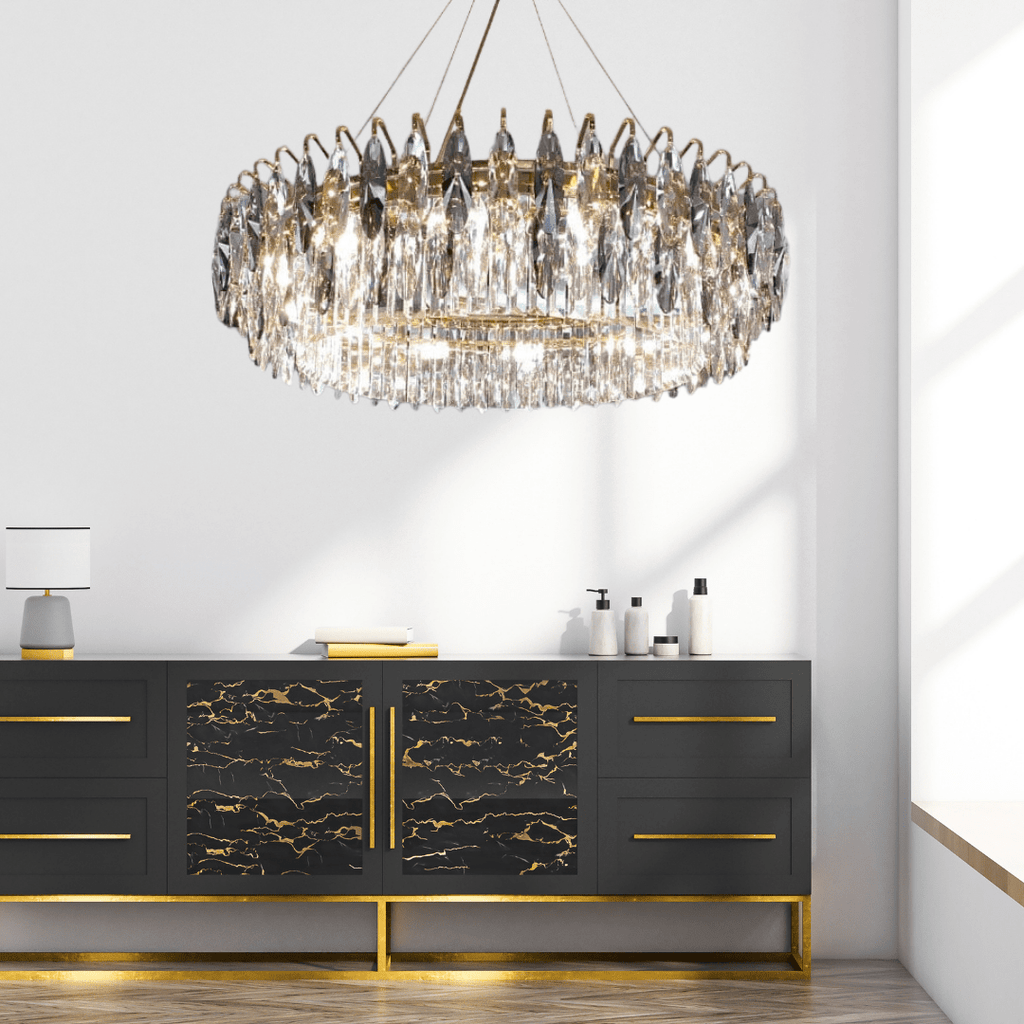 Aventis Crystal Chandelier in Bronze Finish for Hallways and Living Rooms | Temsk