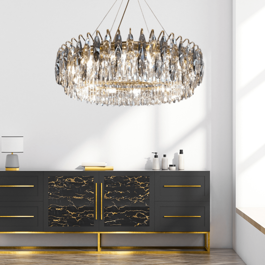 Aventis Crystal Chandelier in Bronze Finish for Hallways and Living Rooms | Temsk