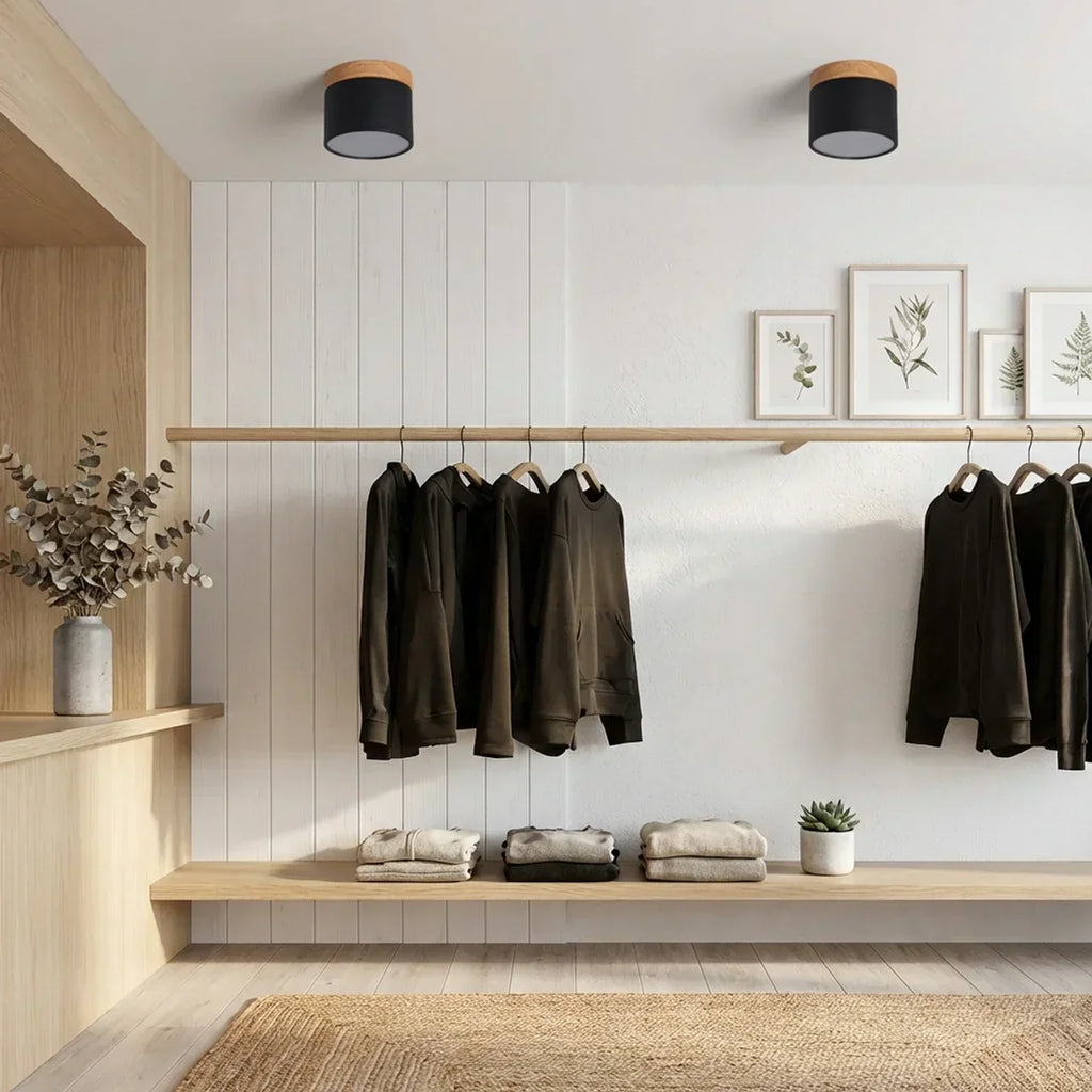 Flush Mount Ceiling Light With Integrated LED And Solid Colour Wood Accent | Temsk