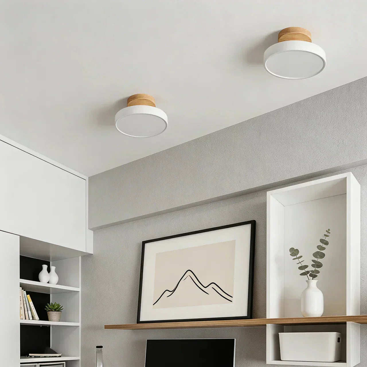 Wood Round LED Design Semi Flush Mount Ceiling Lighting | Temsk