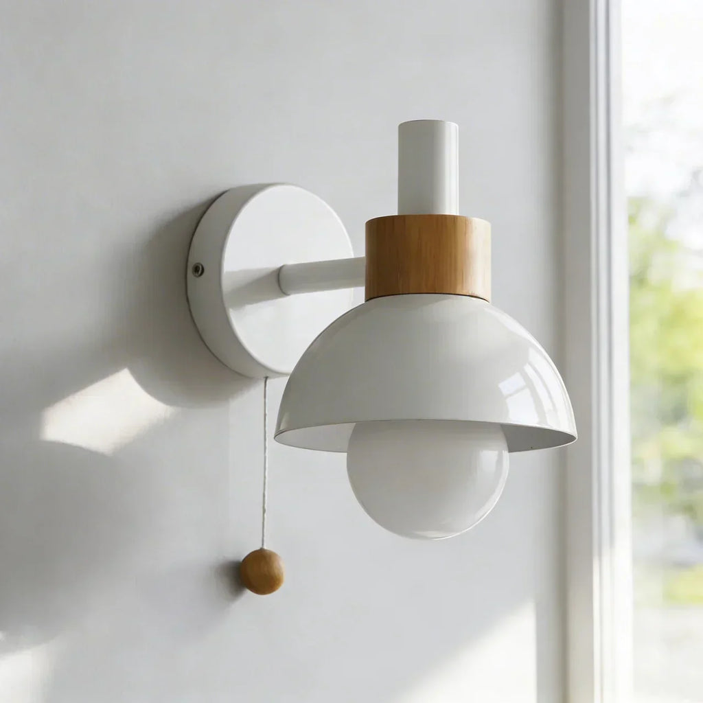Globe Wall Sconce Light With Metal Shade And Wood Mount | Temsk