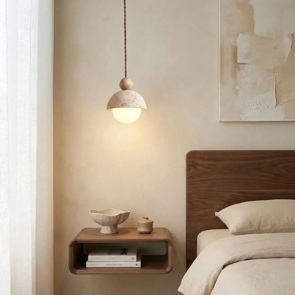 Travertine and Glass Pendant Light With Glass Shade | Temsk