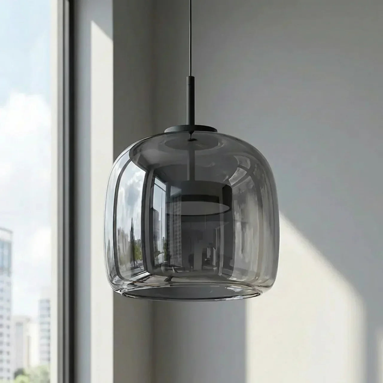 Smoked Glass Pendant Light With Built In LED For Ceiling Mount | Temsk