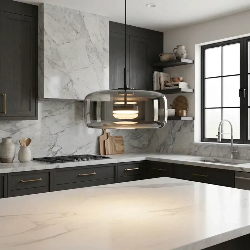 Smoked Glass Pendant Light With Built In LED For Ceiling Mount | Temsk