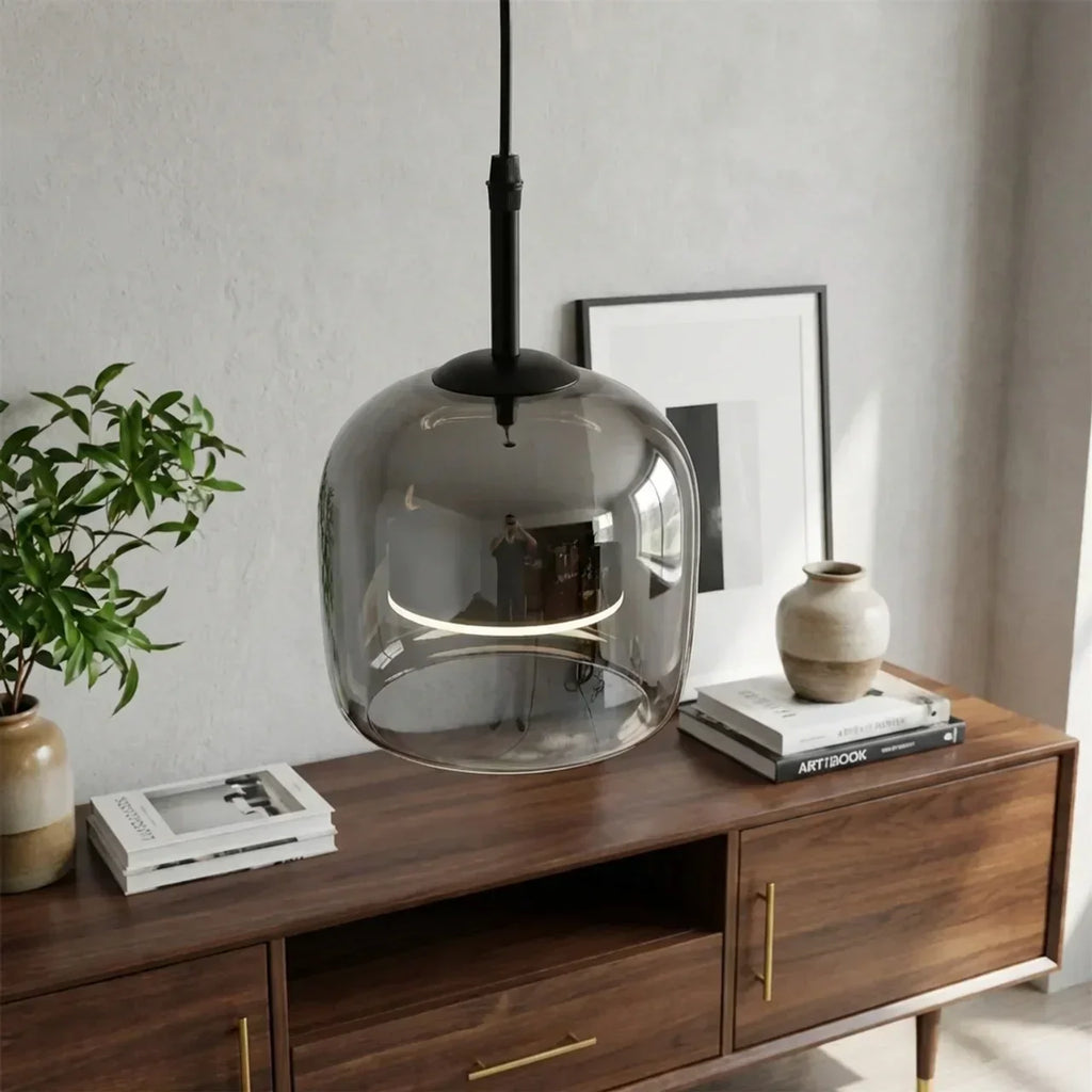 Smoked Glass Pendant Light With Built In LED For Ceiling Mount | Temsk