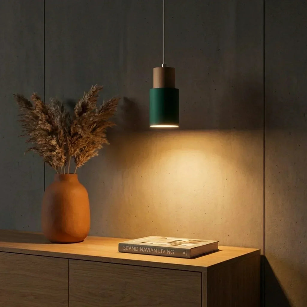 The Aluminium Cylinder Pendant Light With Wood Detail | Temsk
