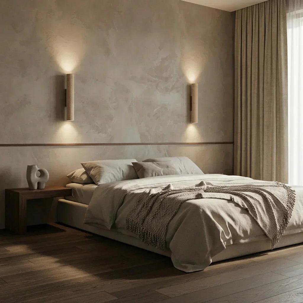 Travertine Vertical Wall Light With Up-Down LED For Indoor Use | Temsk