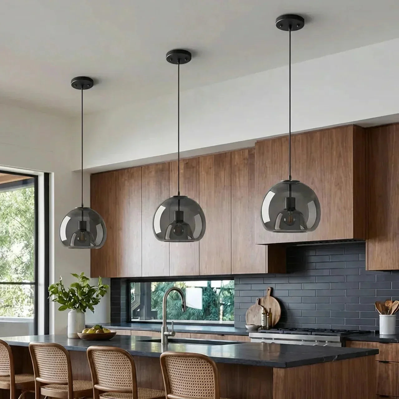 Smoked Glass Dome Pendant Light for Kitchens, Dining Areas, and Living Spaces | Temsk