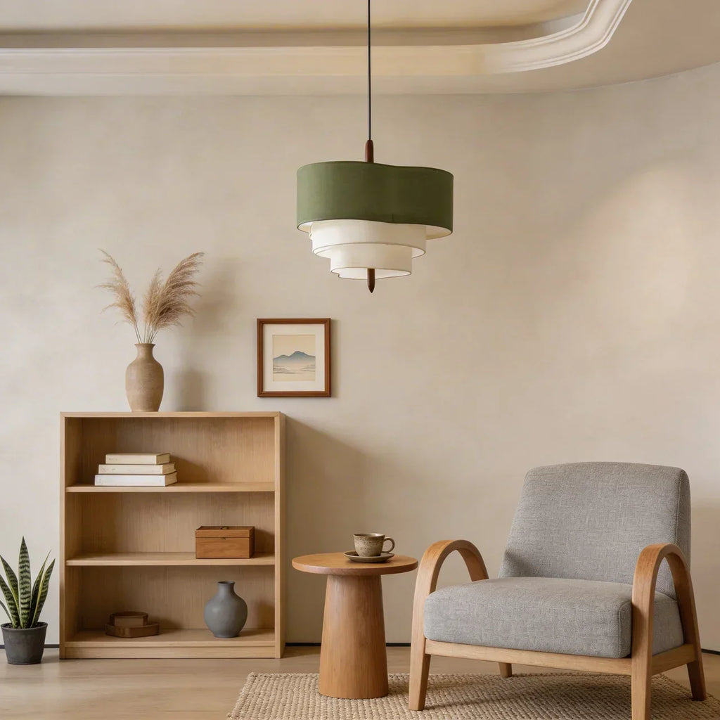 Fabric Pendant Light With Layered Shade For Indoor Ceiling | Temsk