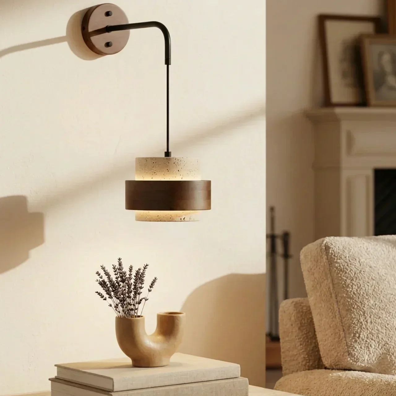 Travertine Wall Light With Cylindrical Design Indoor Fixture | Temsk
