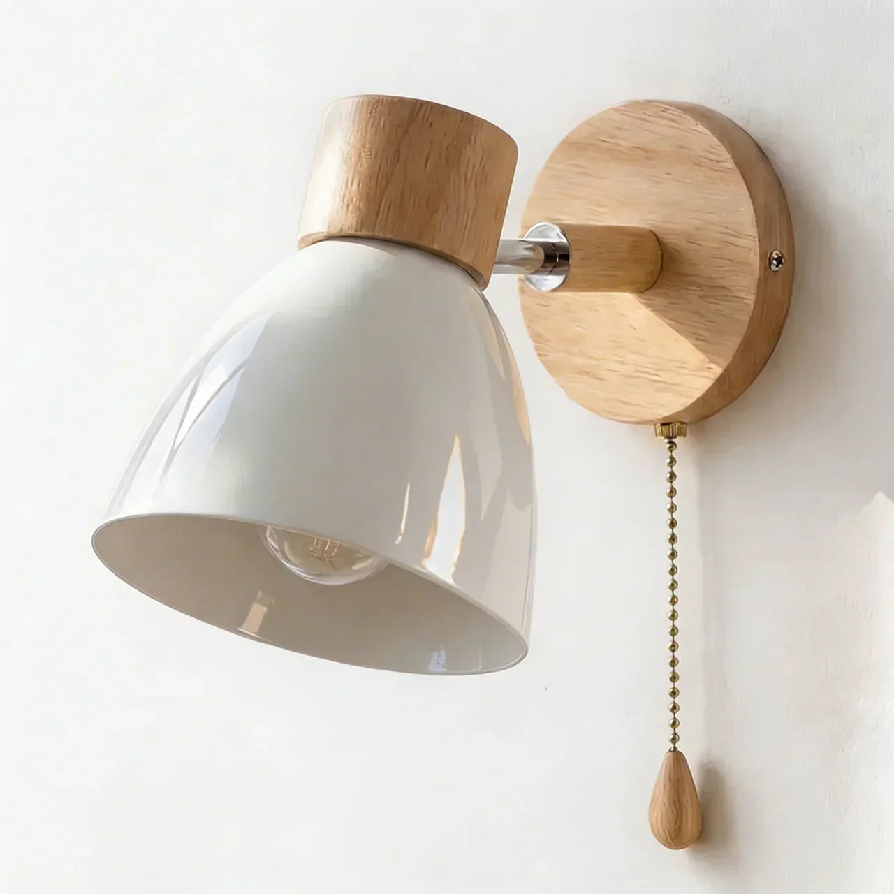 Wall Sconce Light With Adjustable Shade, Metal Shade And Wood Mounting Base | Temsk