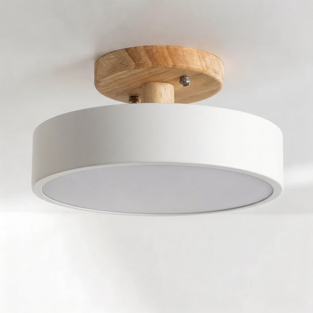 Wood Round LED Design Semi Flush Mount Ceiling Lighting | Temsk