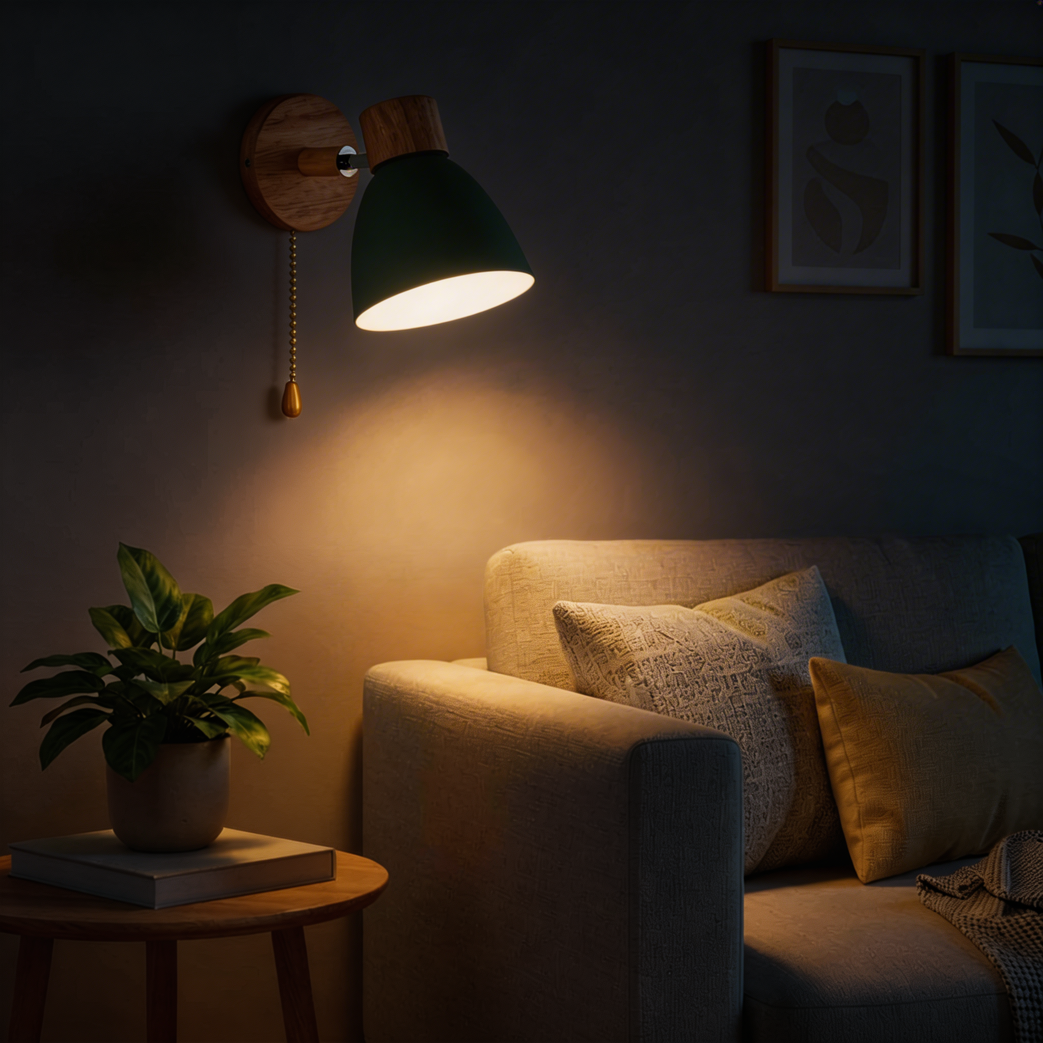Wall Sconce Light With Adjustable Shade, Metal Shade And Wood Mounting Base | Temsk