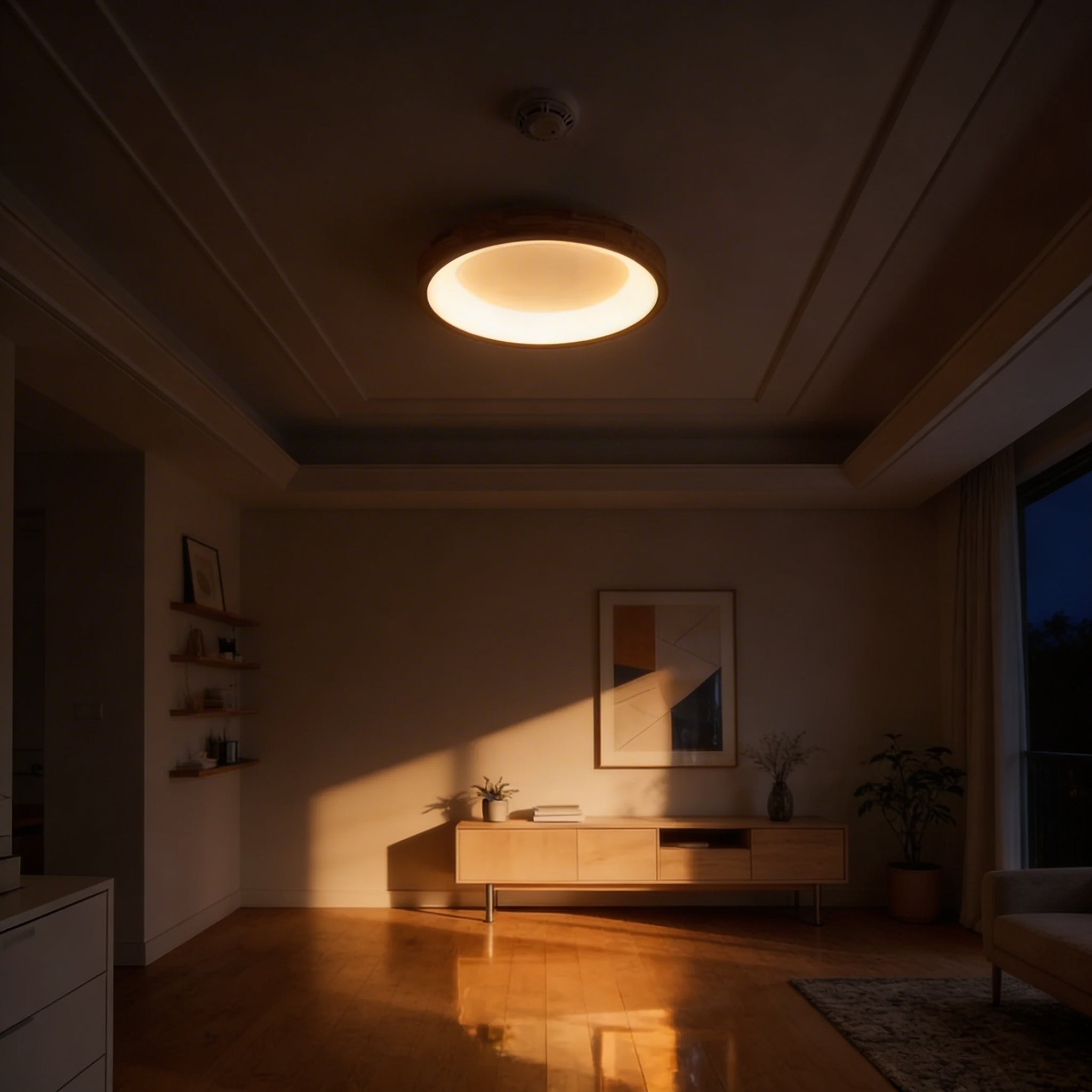 Round Flush Mount Ceiling Light With Natural Wood and LED | Temsk