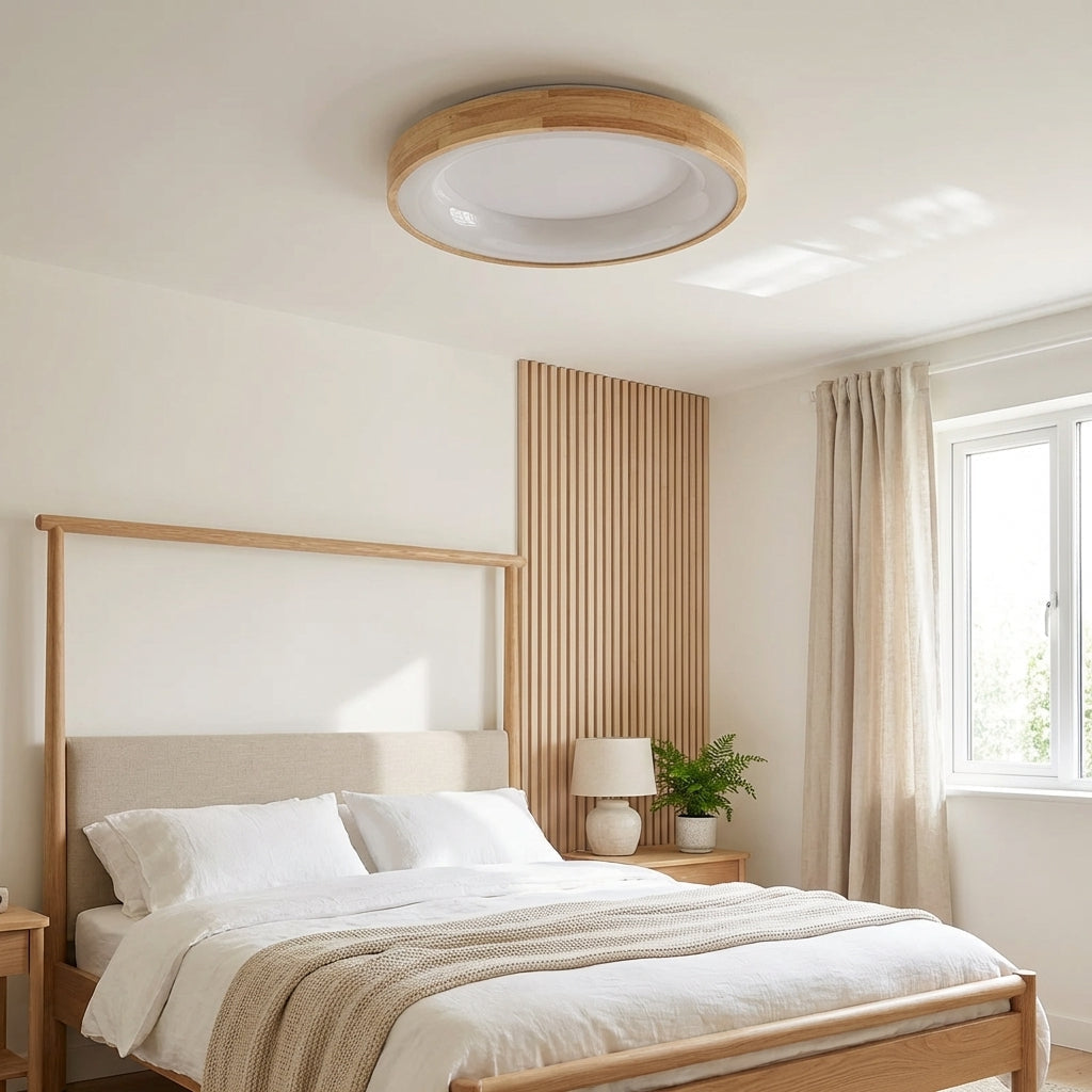 Round Flush Mount Ceiling Light With Natural Wood and LED | Temsk