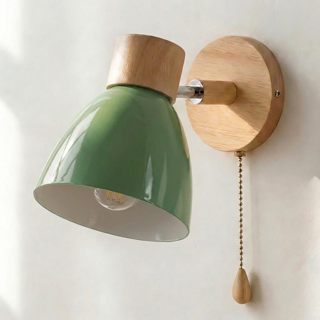Wall Sconce Light With Adjustable Shade, Metal Shade And Wood Mounting Base | Temsk