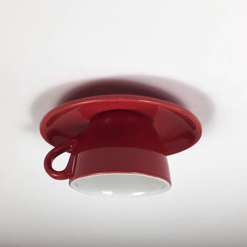 Coffee Cup Ceramic Ceiling Light With LED In Blue Pink For Bedroom And Living Room | Temsk