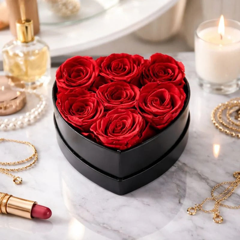 Romantische Herzbox mit konservierten Rosen zur Heimdekoration | Temsk
