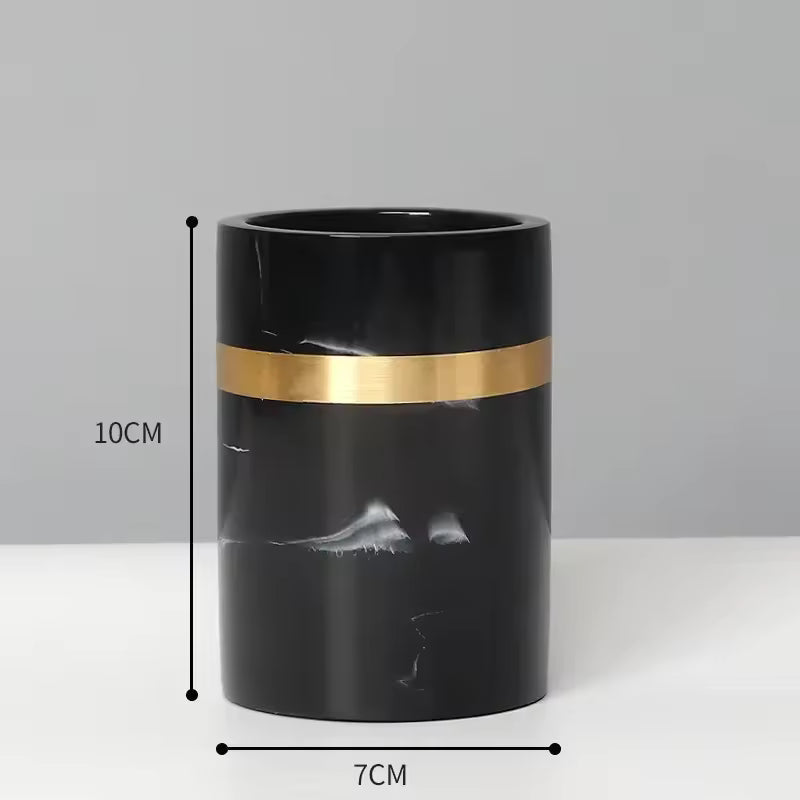 Regal Black Marble Presentation Tray With Gold Rim For The Bathroom | Temsk