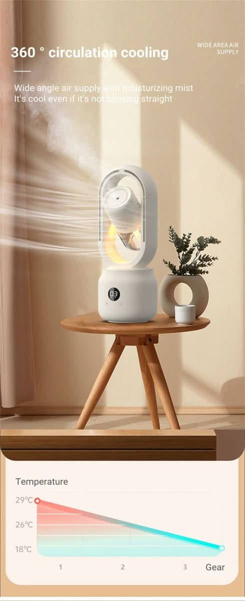 BreezeMist Portable Bladeless Fan With Humidifier And Night Light | Temsk