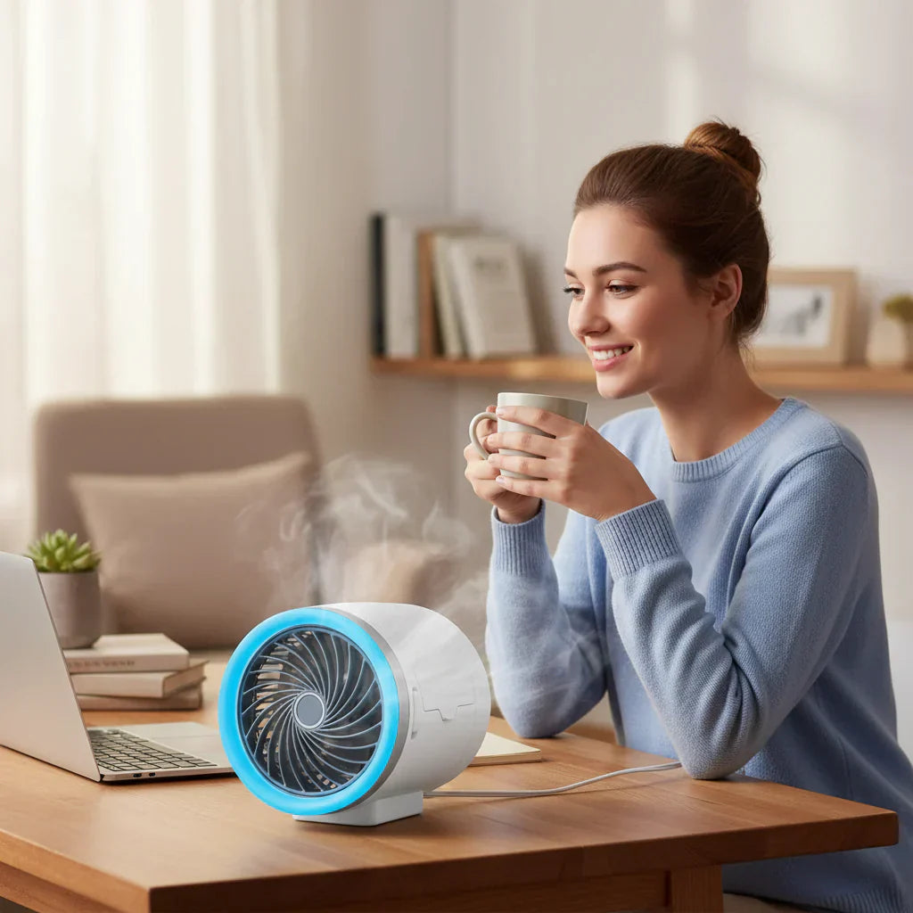 Beleuchteter tragbarer Ventilator mit Eisbeuteln zur Raumkühlung | Temsk