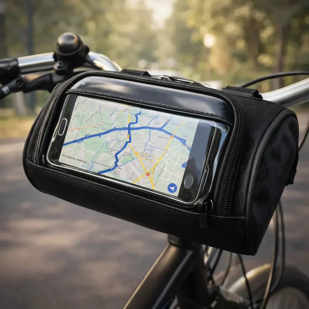 Vandtæt cykelstyrtaske med touchscreen telefonholder og opbevaring | Temsk