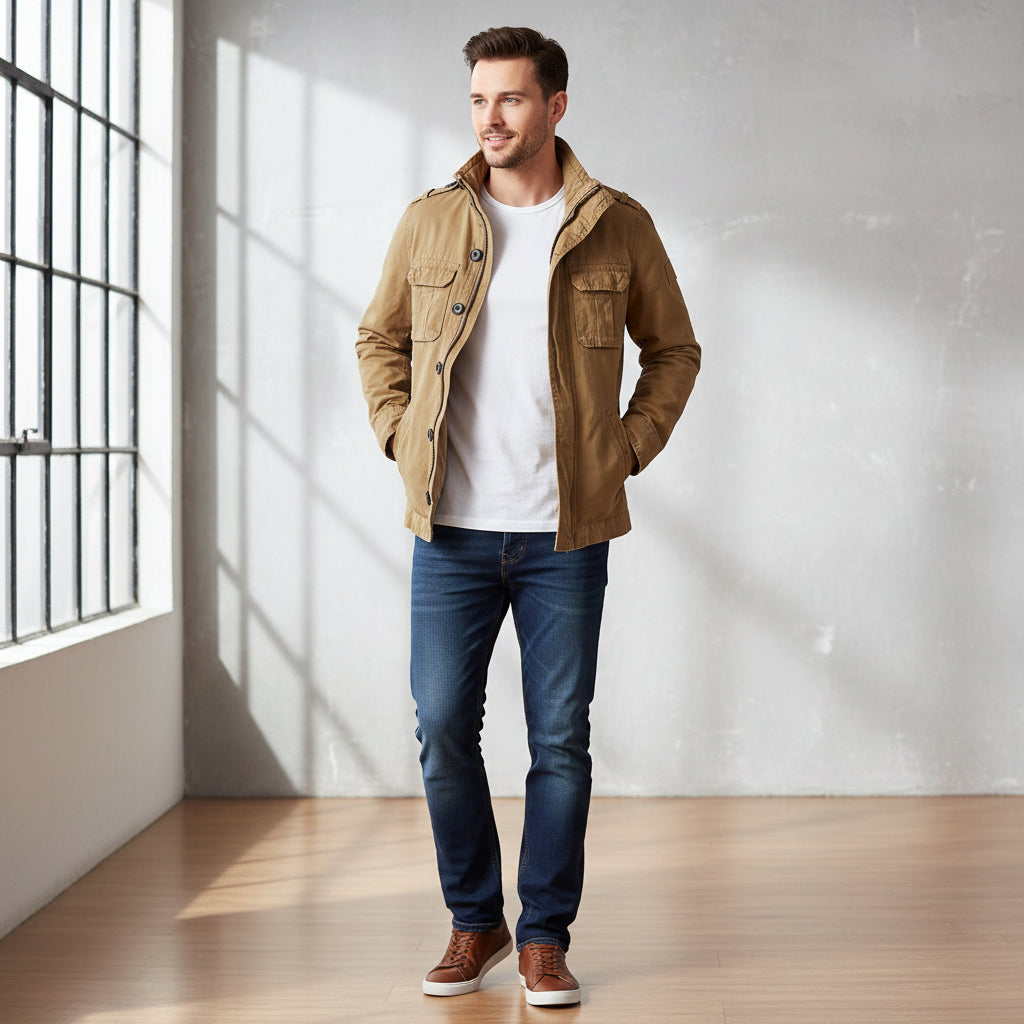 Herrenjacke mit Reißverschluss vorne im modernen Freizeitstil | Temsk