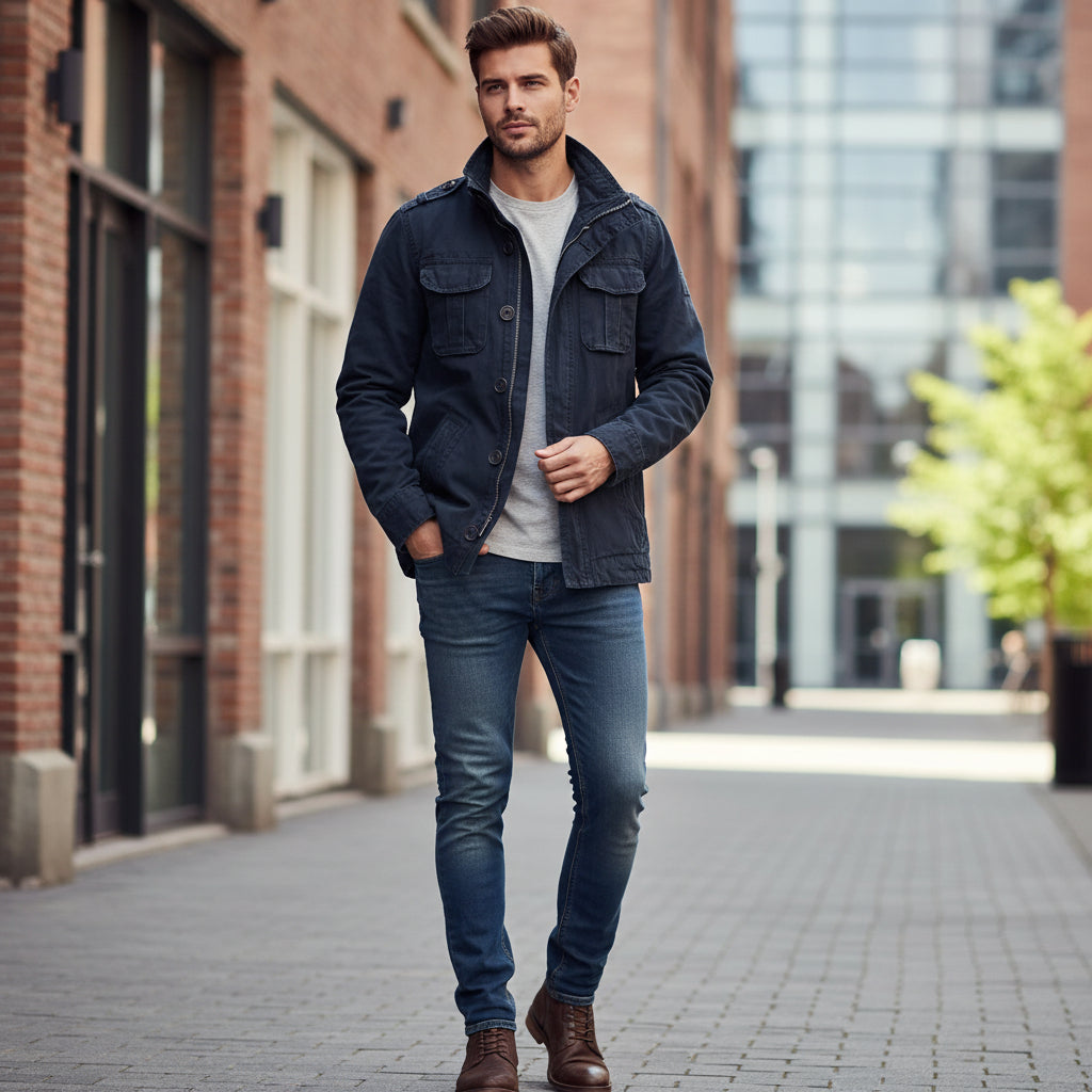 Herrenjacke mit Reißverschluss vorne im modernen Freizeitstil | Temsk