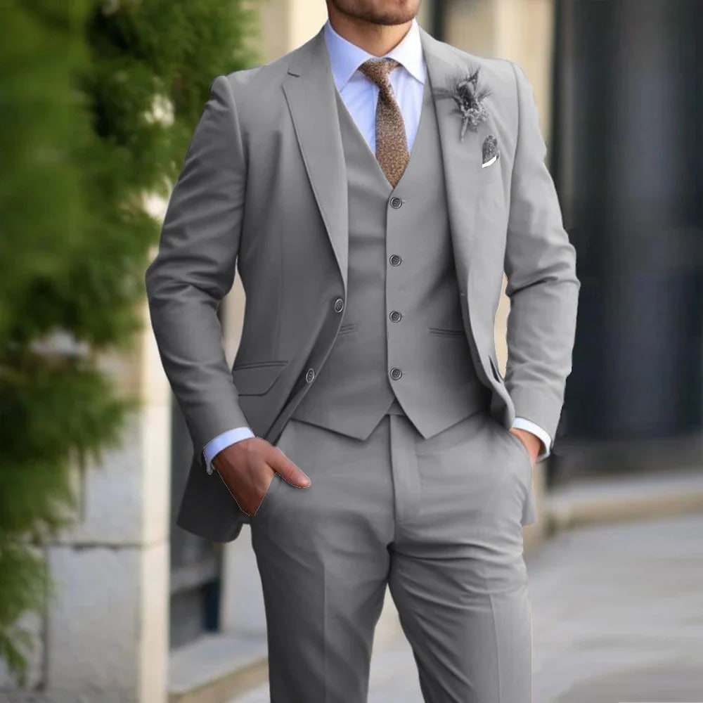 Slim Fit Herren Dreiteiliger formeller Anzug in Schwarz, Beige oder Grau | Temsk