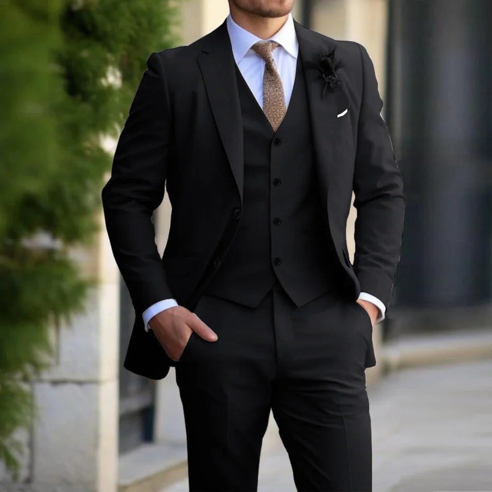 Slim Fit Herren Dreiteiliger formeller Anzug in Schwarz, Beige oder Grau | Temsk