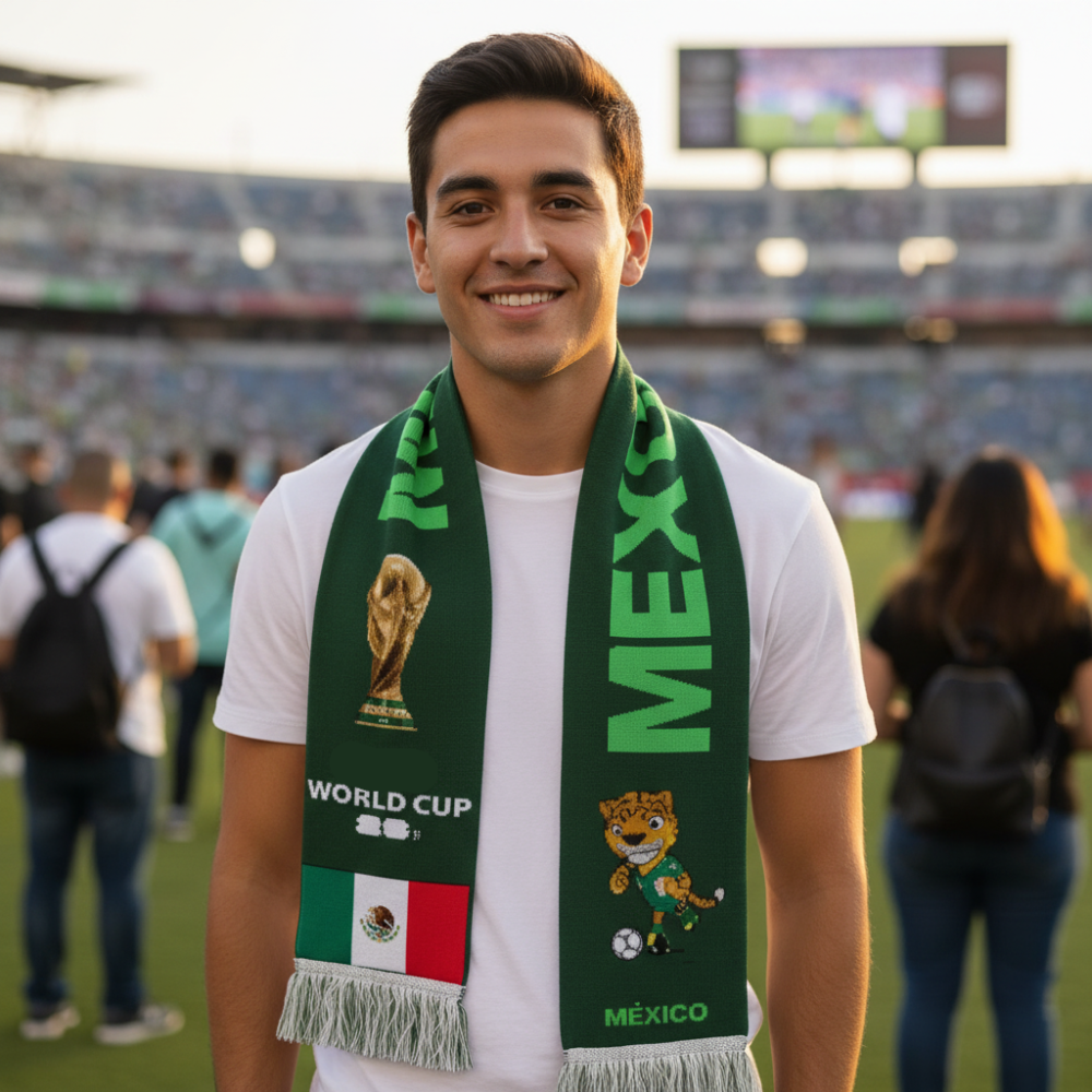 Mexiko Flaggen Fransen Strick Fußballschal für engagierte Fans | Temsk