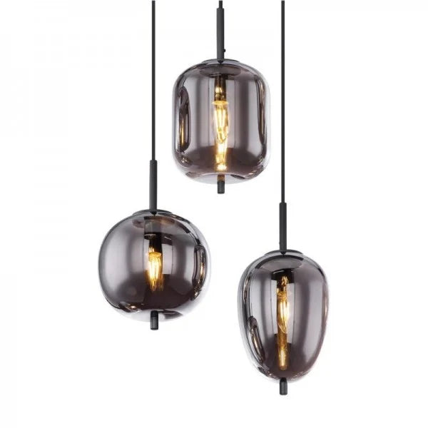 NoirLumen závěsná lampa s různými styly a kouřovými skleněnými miskami | Snurv | Temsk