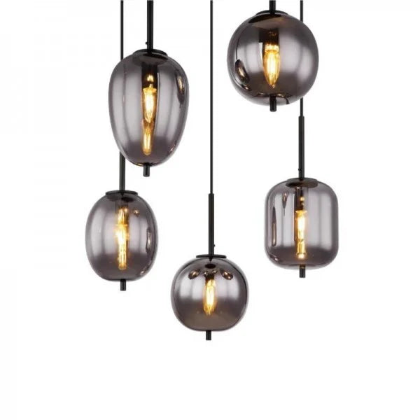 NoirLumen závěsná lampa s různými styly a kouřovými skleněnými miskami | Snurv | Temsk