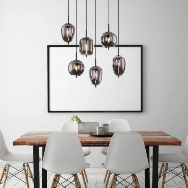 NoirLumen závěsná lampa s různými styly a kouřovými skleněnými miskami | Snurv | Temsk