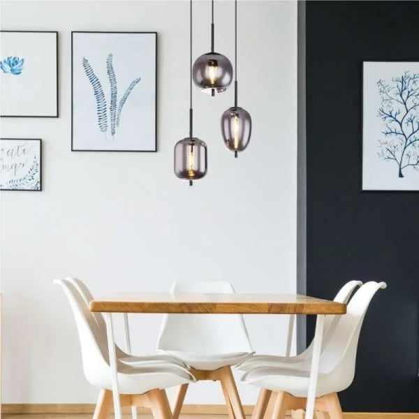 NoirLumen závěsná lampa s různými styly a kouřovými skleněnými miskami | Snurv | Temsk