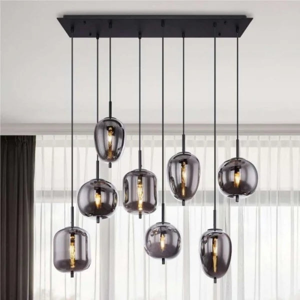 NoirLumen závěsná lampa s různými styly a kouřovými skleněnými miskami | Snurv | Temsk