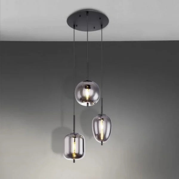 NoirLumen závěsná lampa s různými styly a kouřovými skleněnými miskami | Snurv | Temsk
